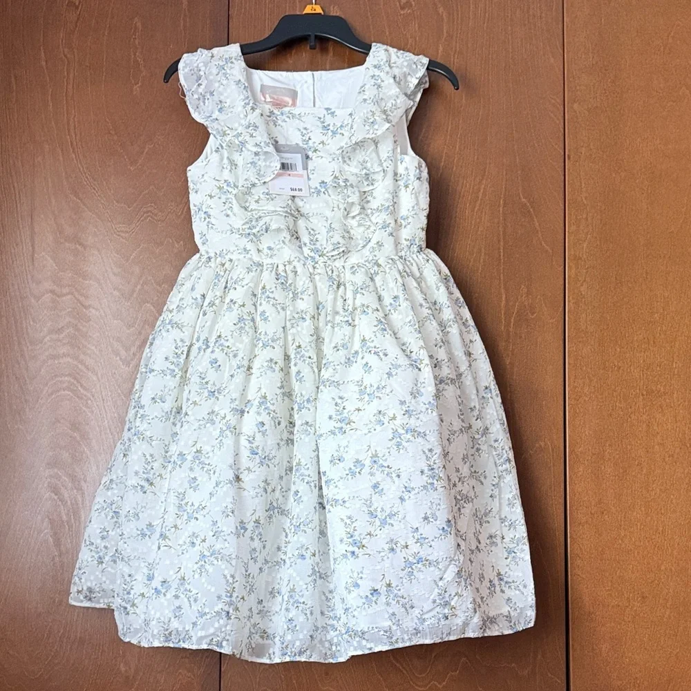 Pastourelle Pippa & Jules Blue and Ivory Floral Youth Dress Sz 10 Girls Ret $68
